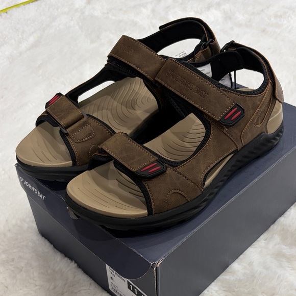 St. John's Bay Men's Tan and Black Sandals,Size 11-M - Picture 1 of 17